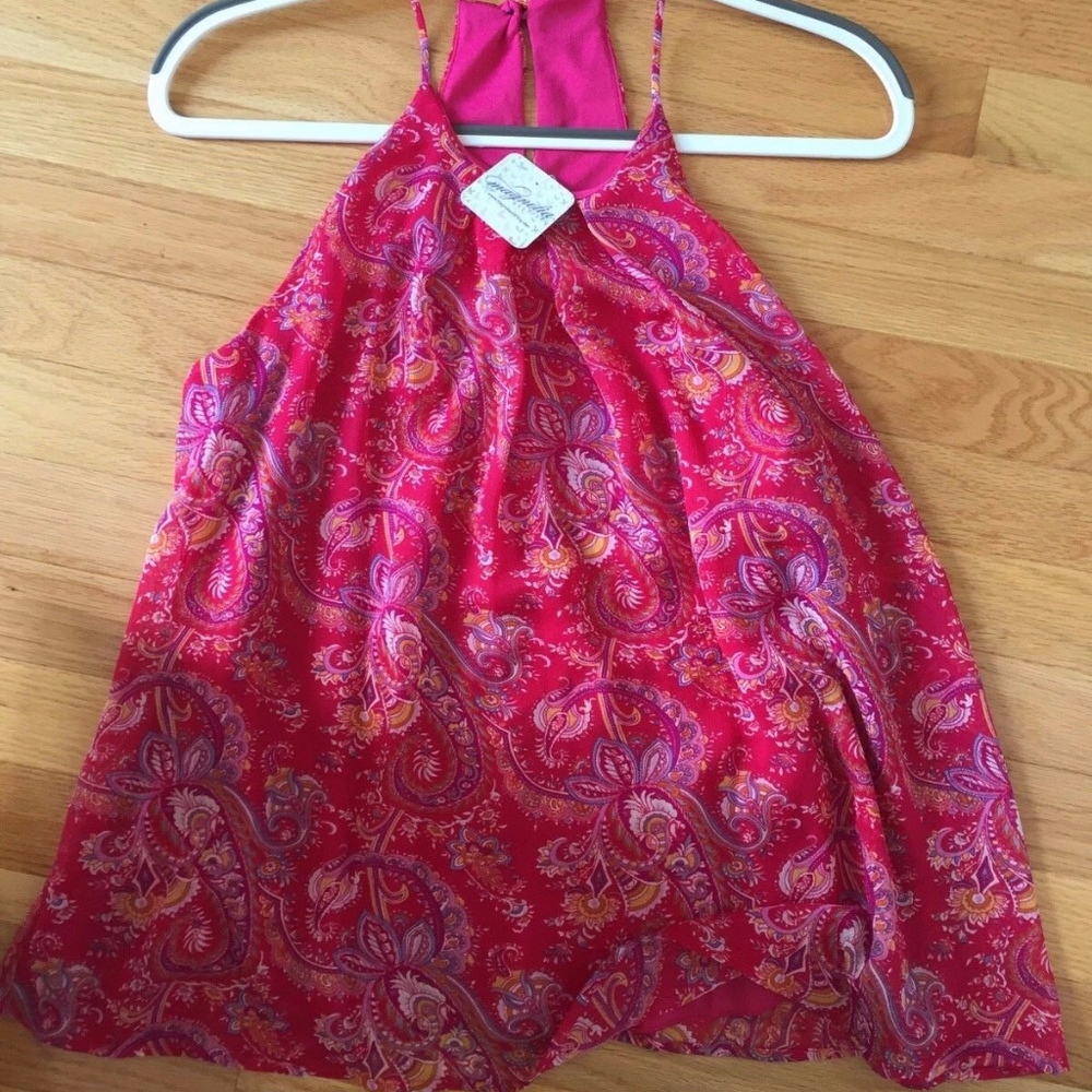 Everly Tank Blouse Spaghetti Strap Pink Paisley